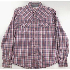 Christian Audigier Shirt Medium Pink Purple Western Pearl Snap Plaid Cowboy